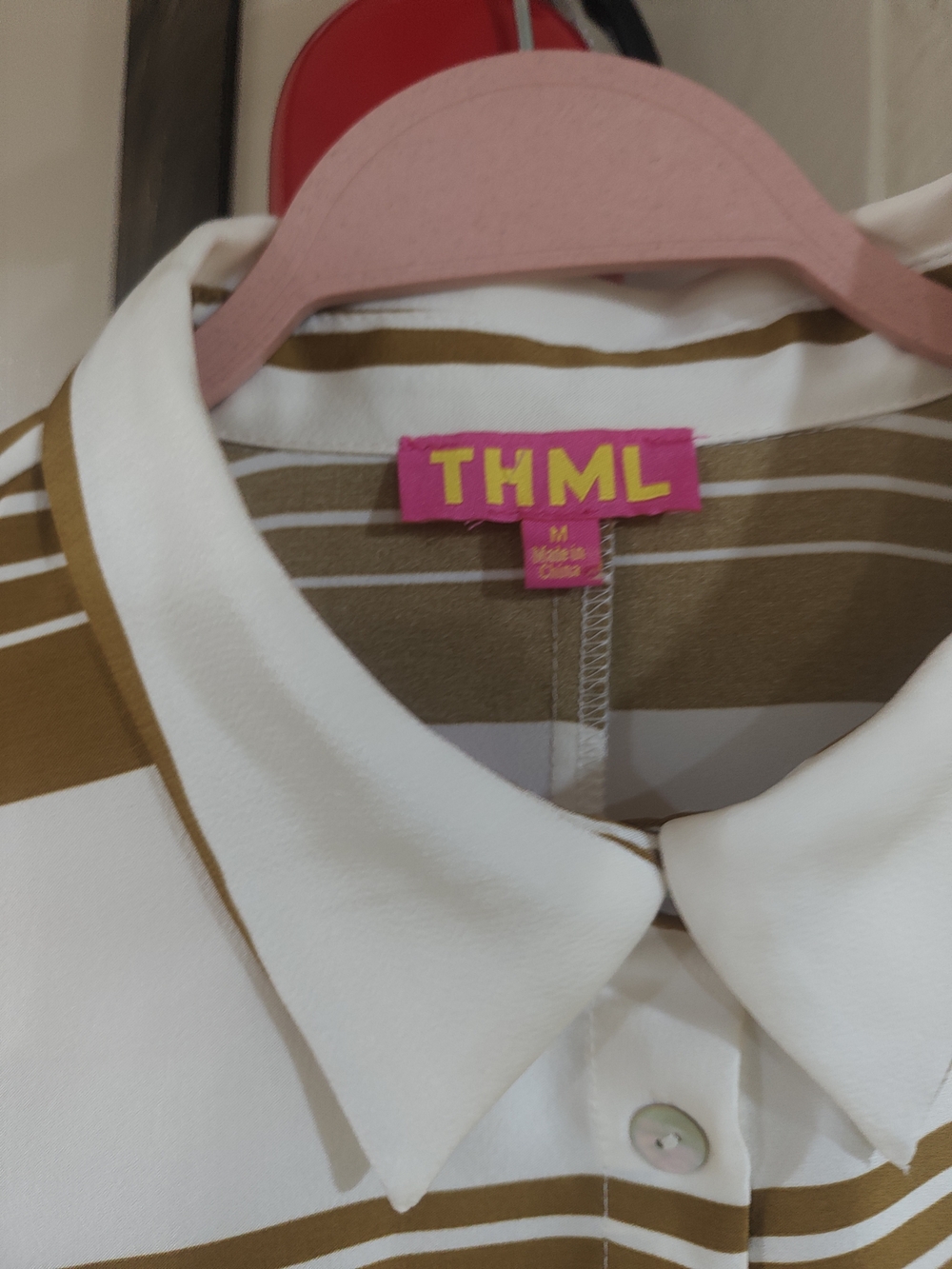 THML Women's White and Brown Striped Polo Shirt